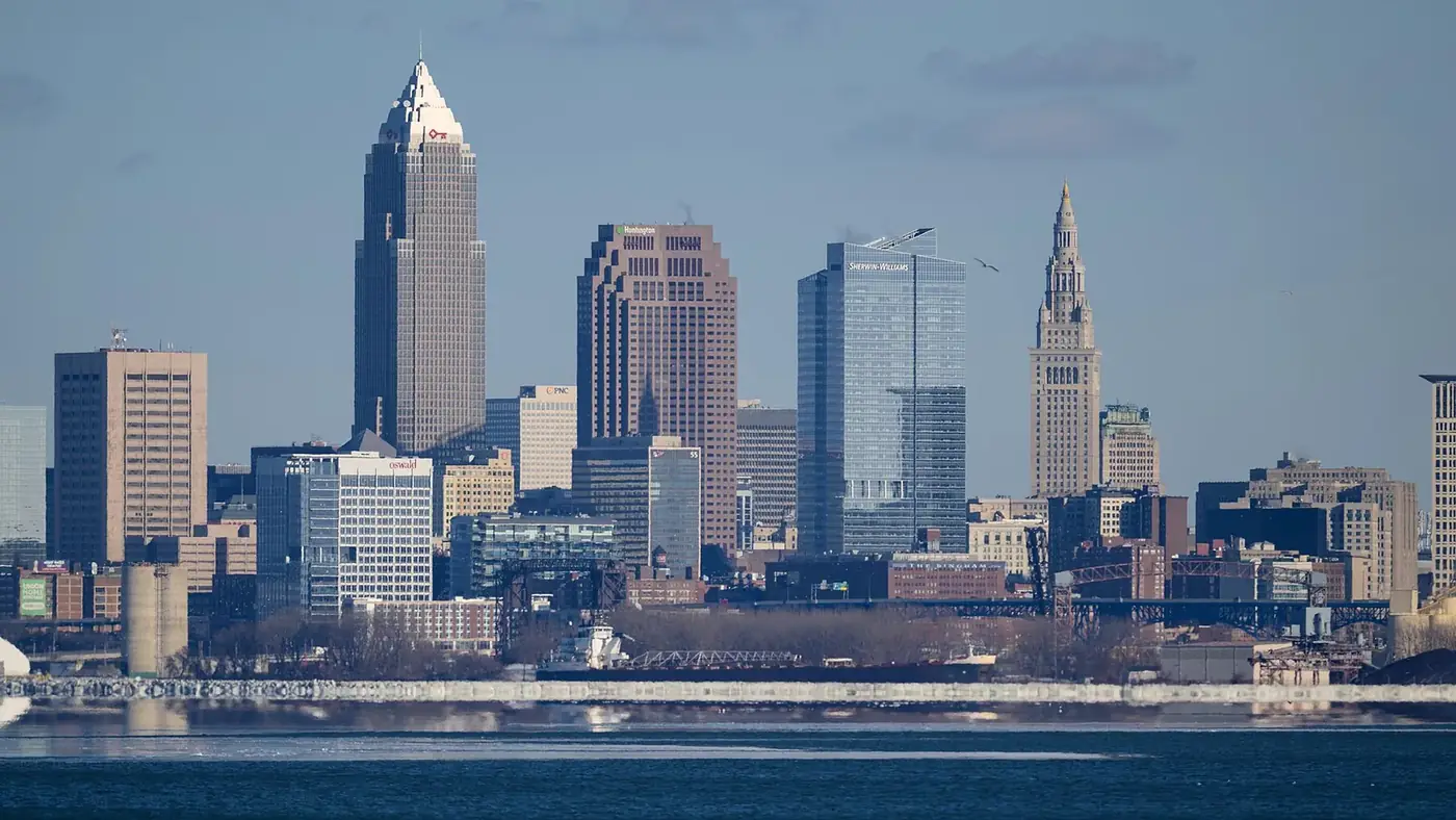 Cleveland skyline from Lakewood Park, January 2026 — Cleveland