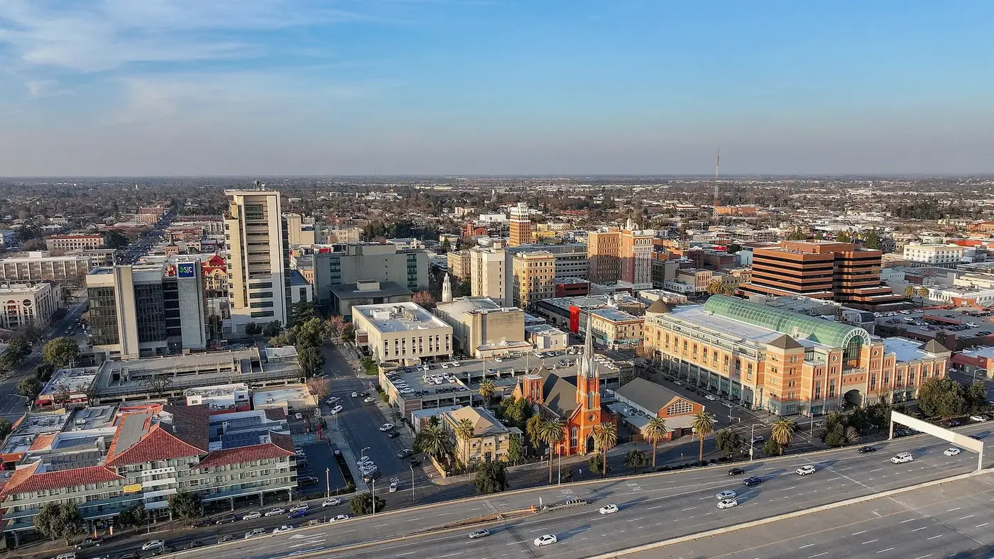 Aerial view of Stockton, California skyline — Stockton