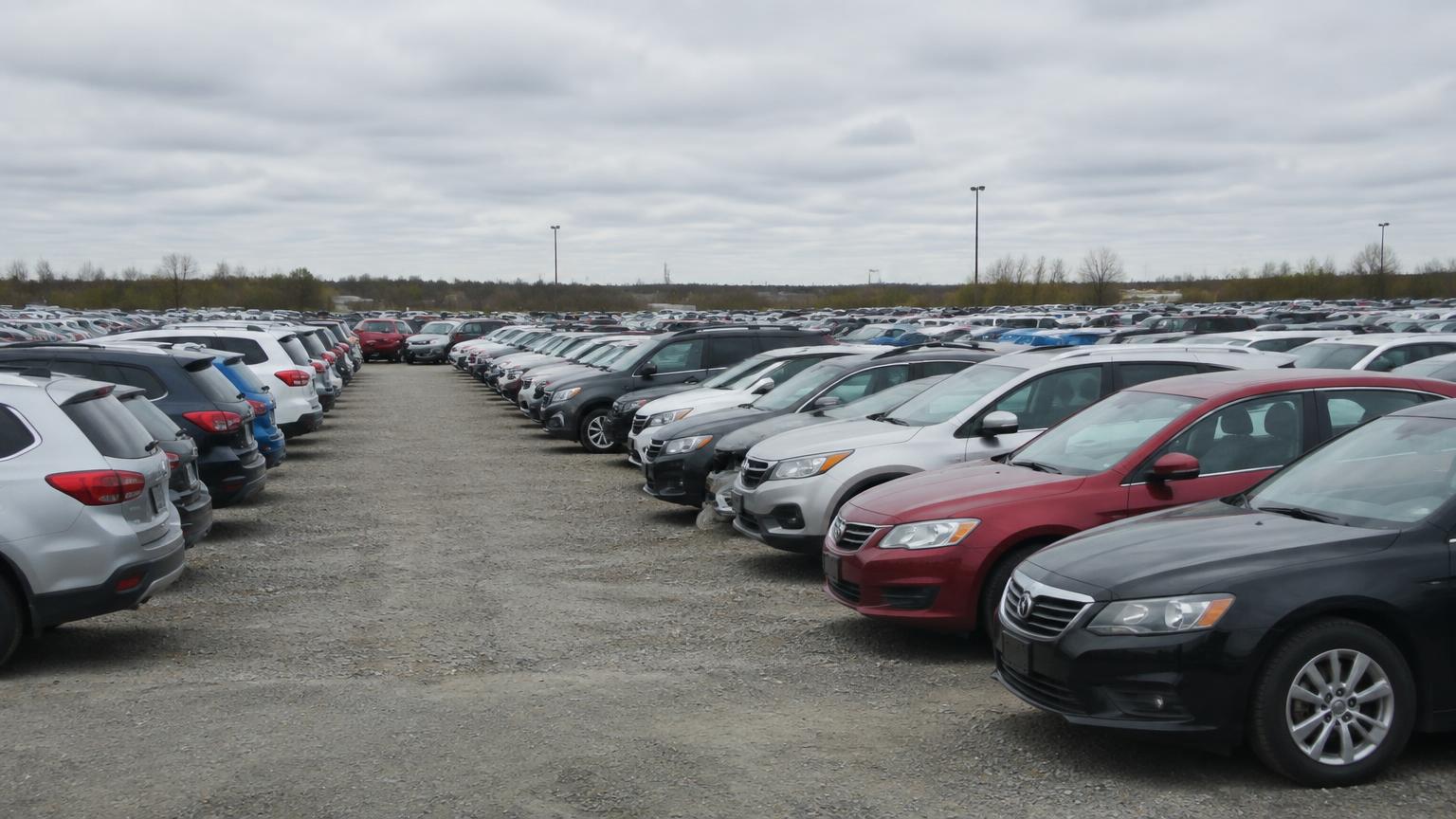 Vehicles for sale parked in a dealer lot