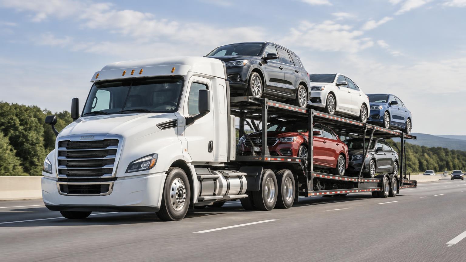 Car carrier travelling a long-distance highway route