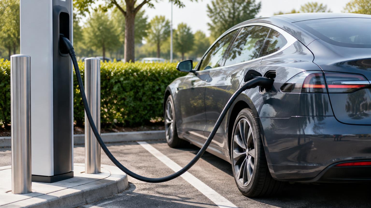 Electric vehicle connected to a charging station