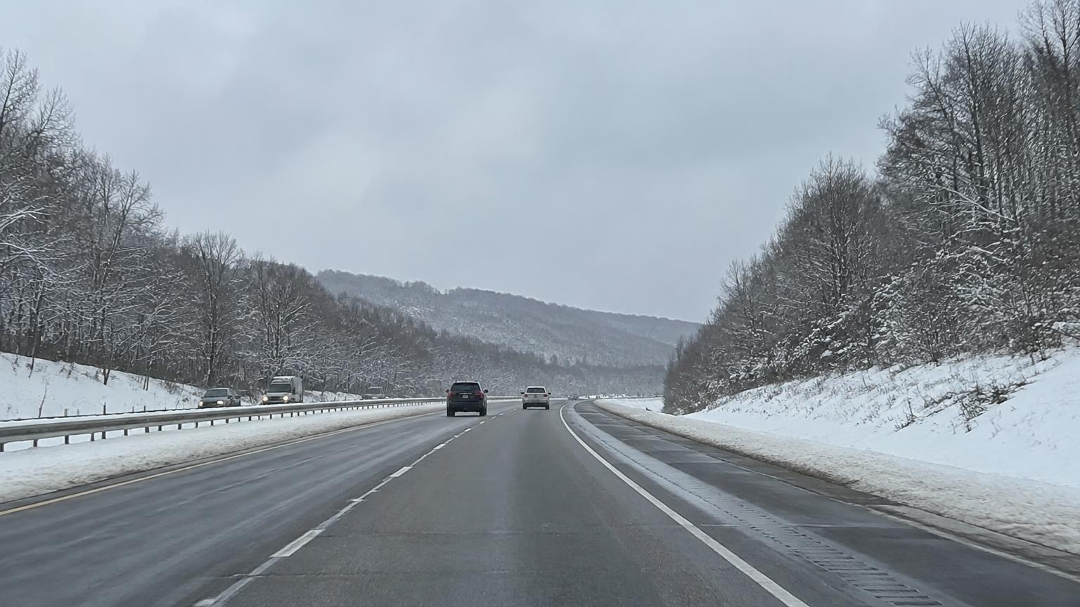 Snow-covered interstate in winter conditions
